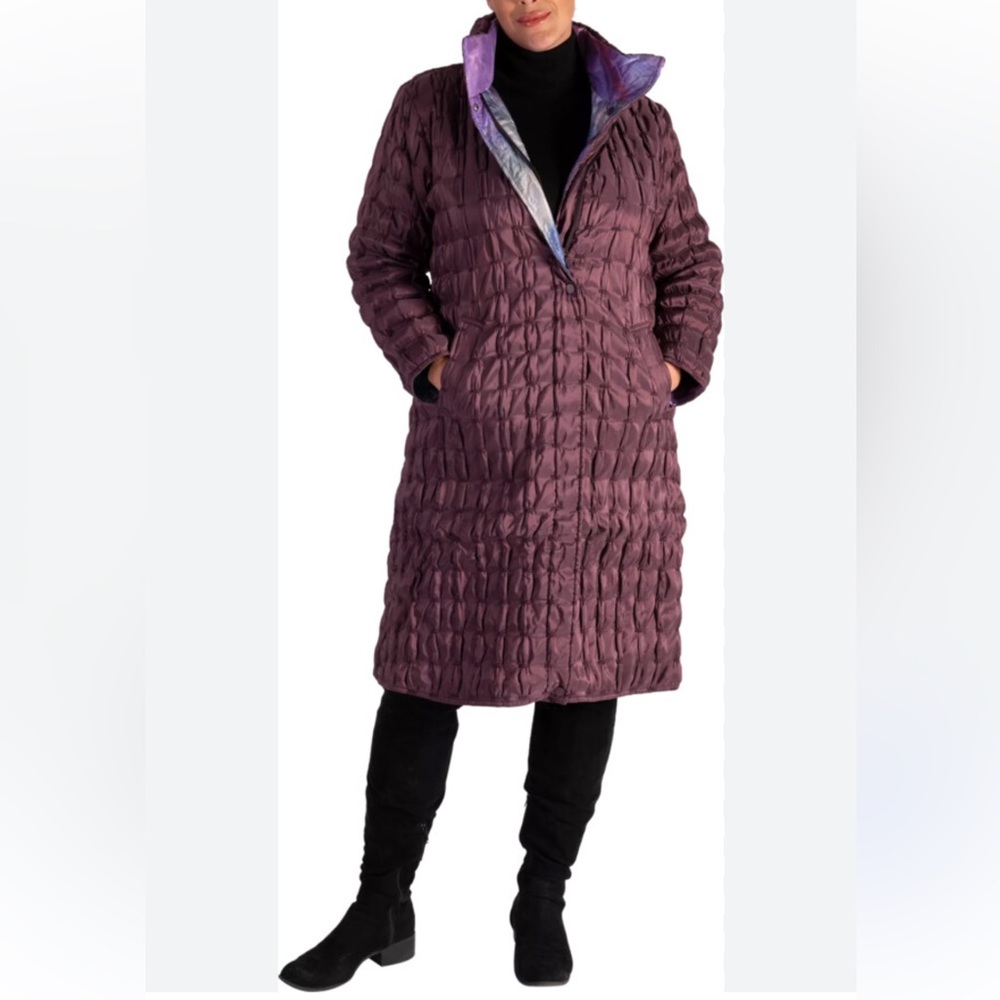 NWT UBU Reversible Quilted Long Jacket COAT art deco to wear wearable art galaxy - Picture 2 of 16